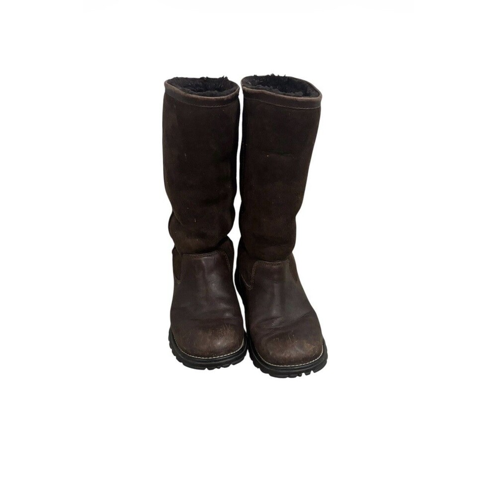 Authentic UGG Brooks Tall Boots Brown Black Sheepskin Leather  Women's Sz US 9